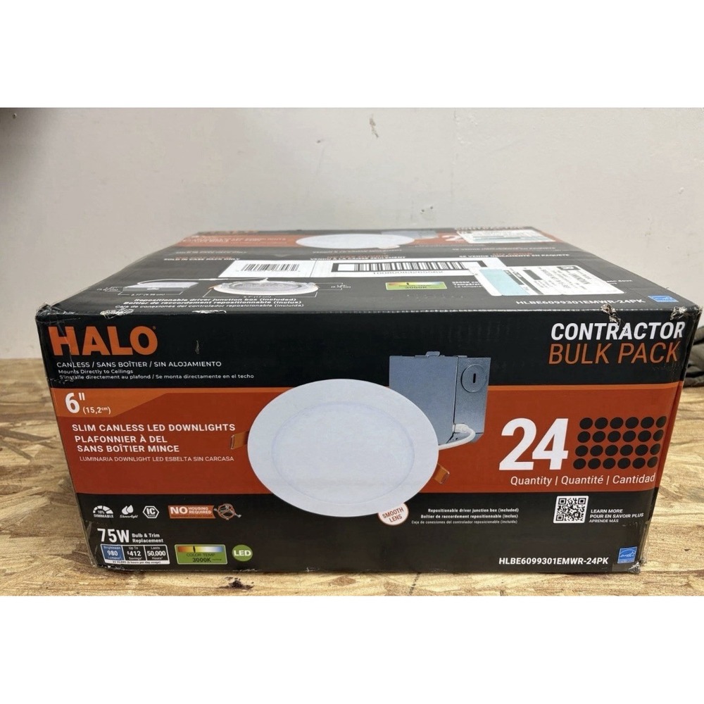 Halo 6in Slim Canless LED Downlights Contractor Bulk Pack White 24ct HLBE60993